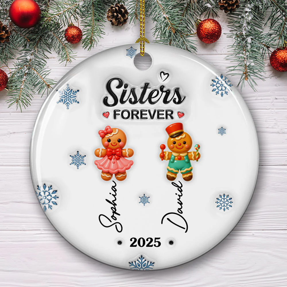 Gingerbread Friends - Personalized Custom 3D Inflated Effect Ceramic Ornament - Image 3