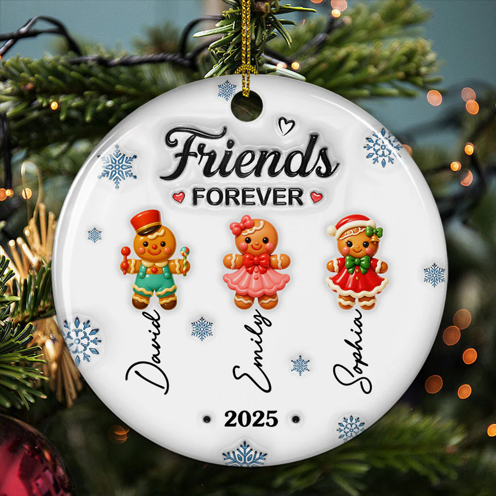 Gingerbread Friends - Personalized Custom 3D Inflated Effect Ceramic Ornament - Image 4