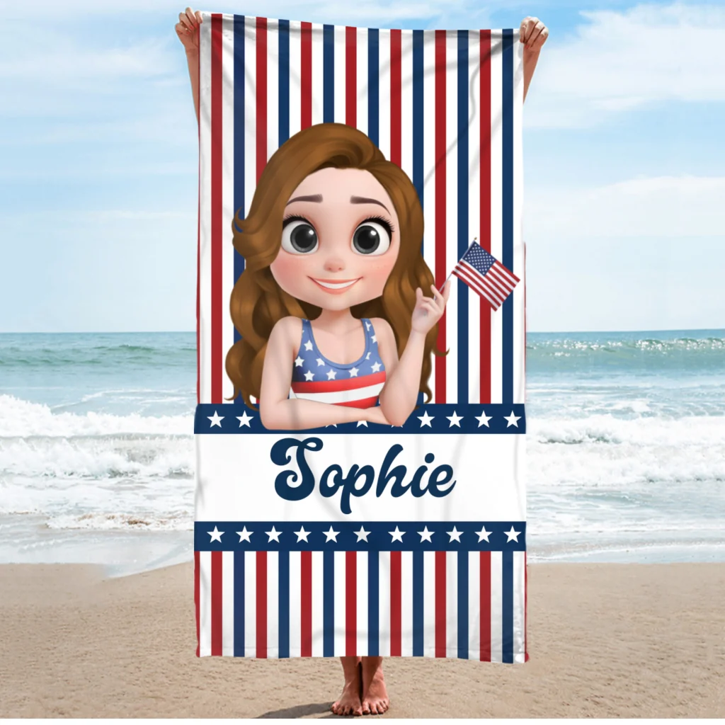 Girl Loves Beach - Personalized Custom Beach Towel - Image 6