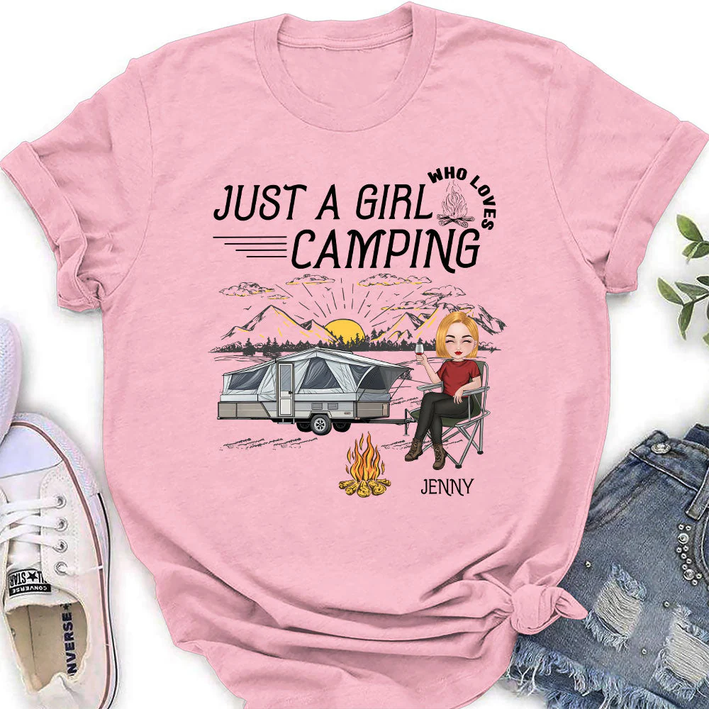 Girl Loves Camping - Personalized Custom Women's T-shirt - Image 4