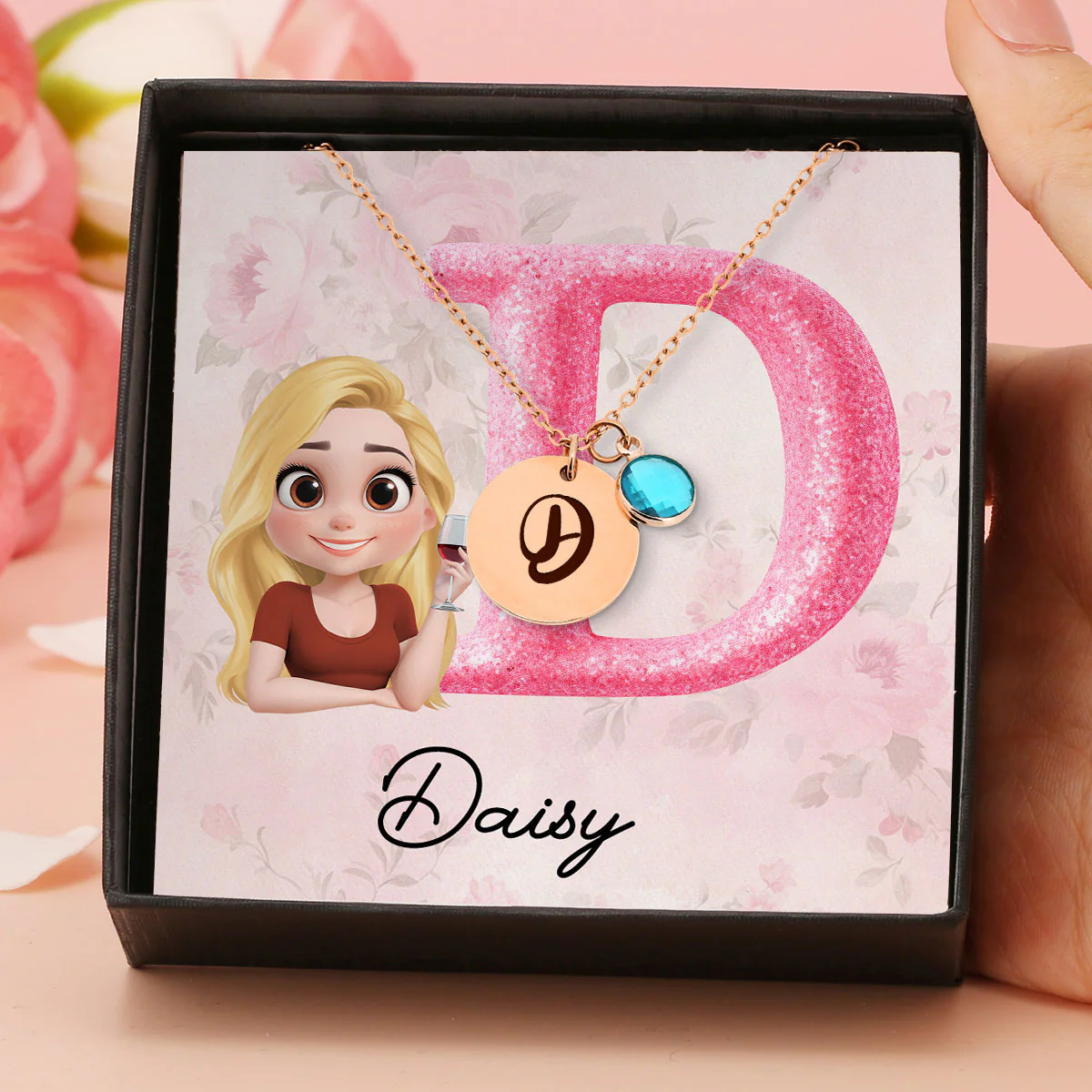 Glitter Alphabet Cartoon - Personalized Custom Birthstone Necklace With Message Card - Image 5