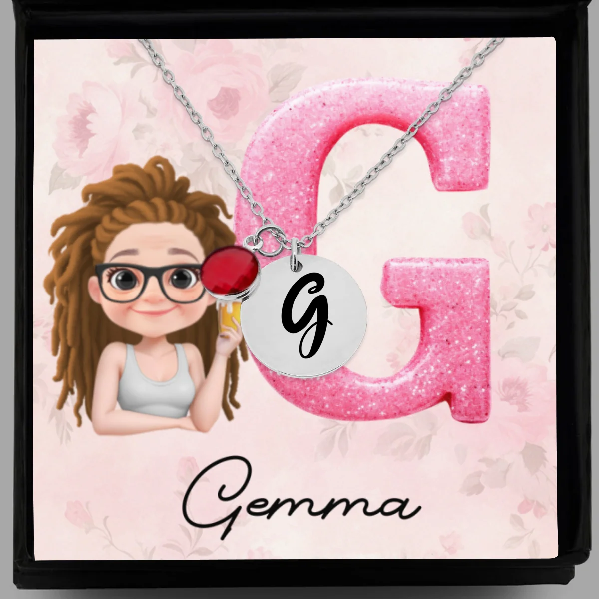 Glitter Alphabet Cartoon - Personalized Custom Birthstone Necklace With Message Card - Image 8