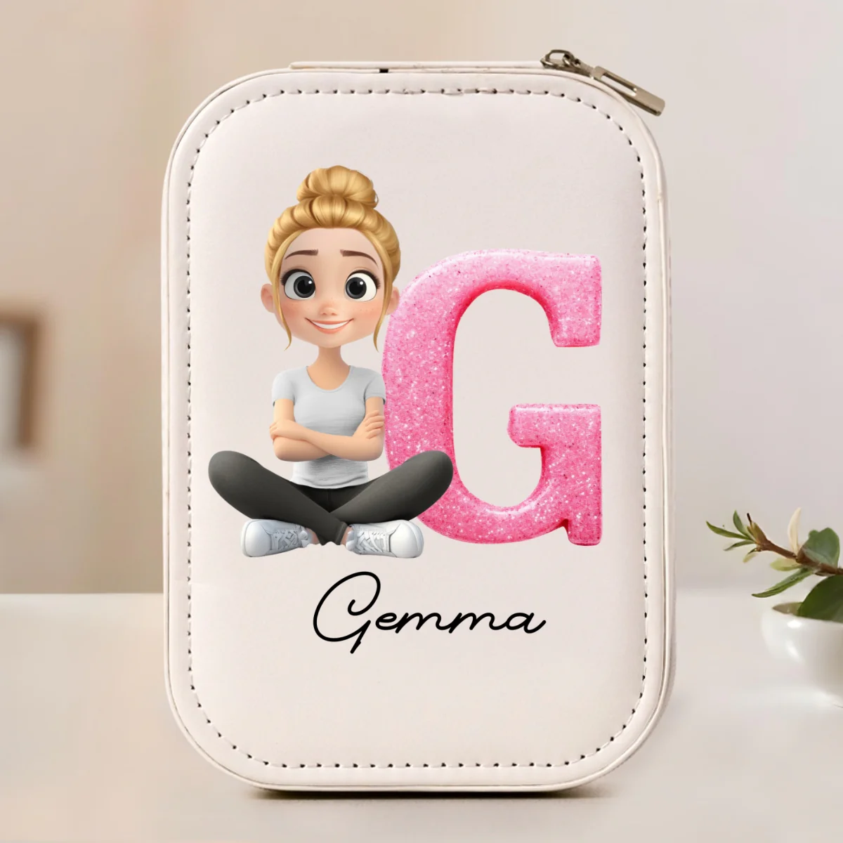Glitter Alphabet Cartoon - Personalized Custom Jewelry Box With LED Mirror - Image 7