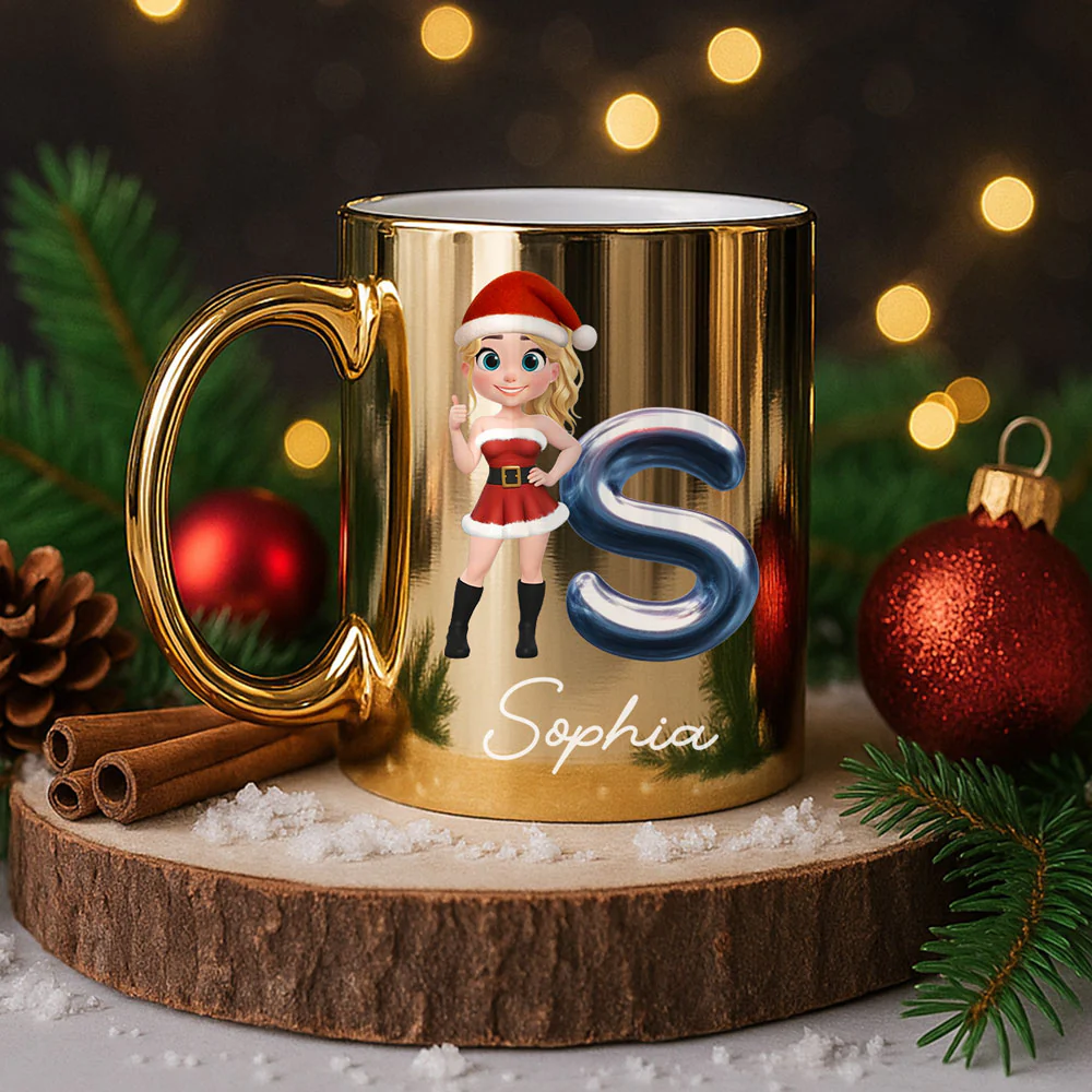 Glitter Alphabet Cartoon - Personalized Custom Metallic Mug
