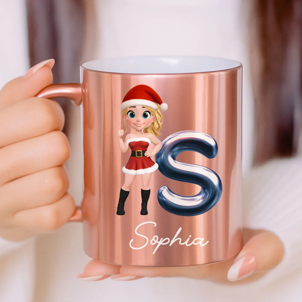 Glitter Alphabet Cartoon - Personalized Custom Metallic Mug - Image 4