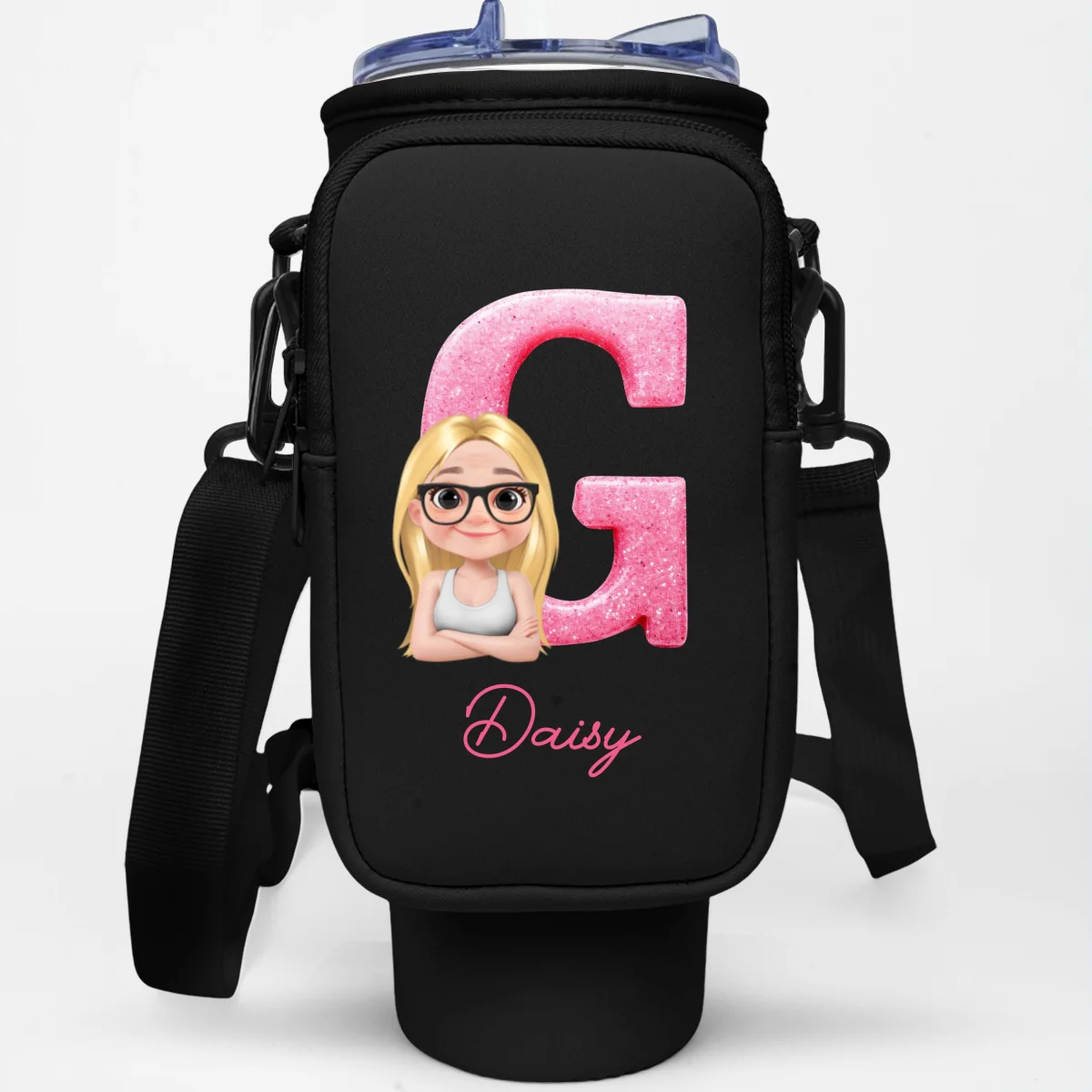 Glitter Alphabet Cartoon - Personalized Custom Water Bottle Carrier Bag - Image 10