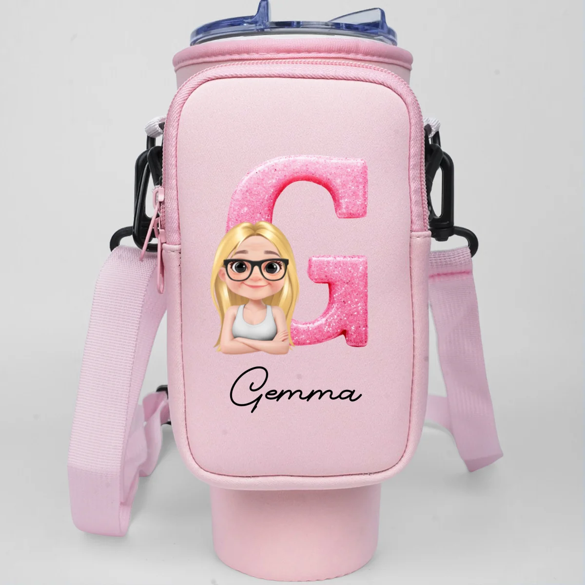 Glitter Alphabet Cartoon - Personalized Custom Water Bottle Carrier Bag - Image 11