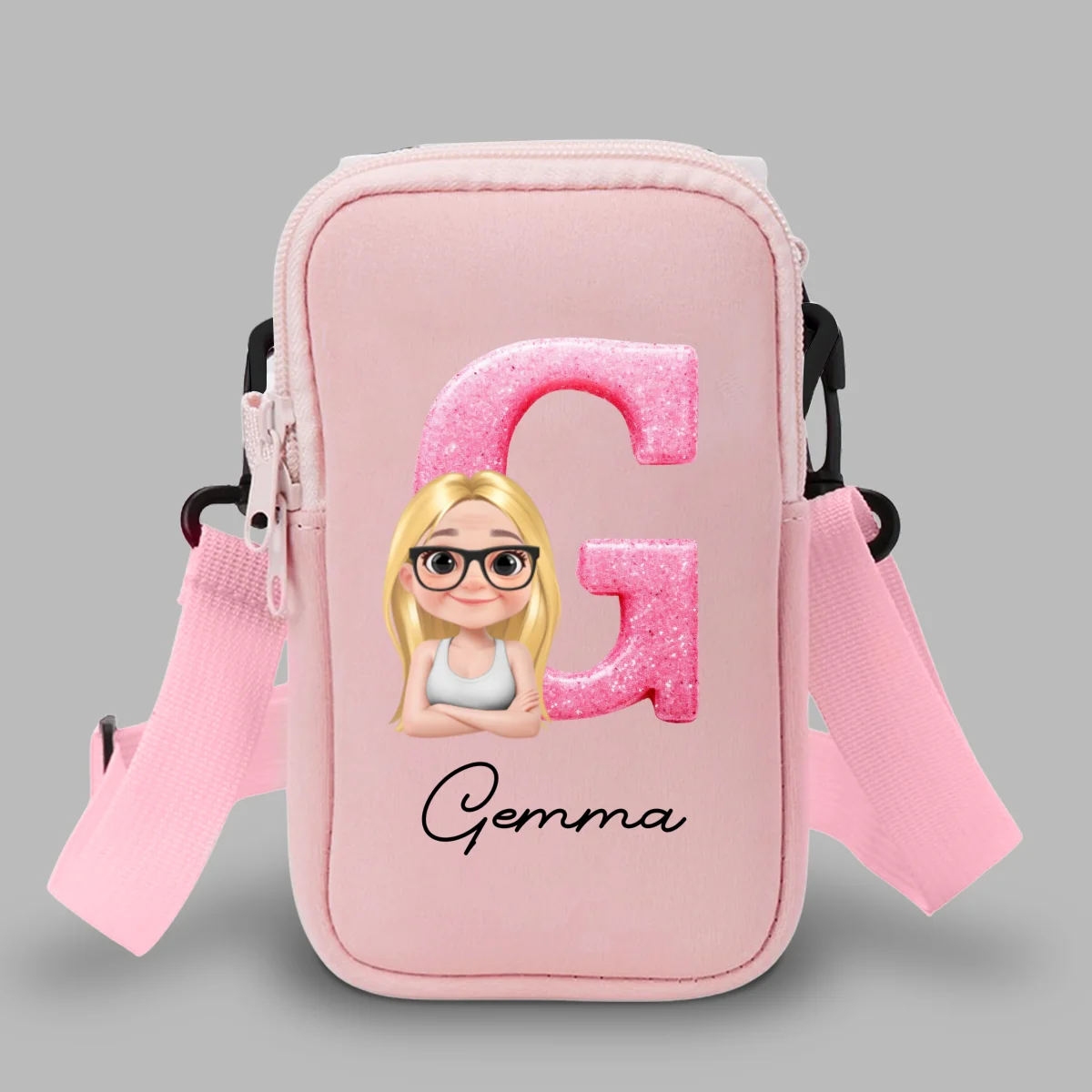 Glitter Alphabet Cartoon - Personalized Custom Water Bottle Carrier Bag - Image 14