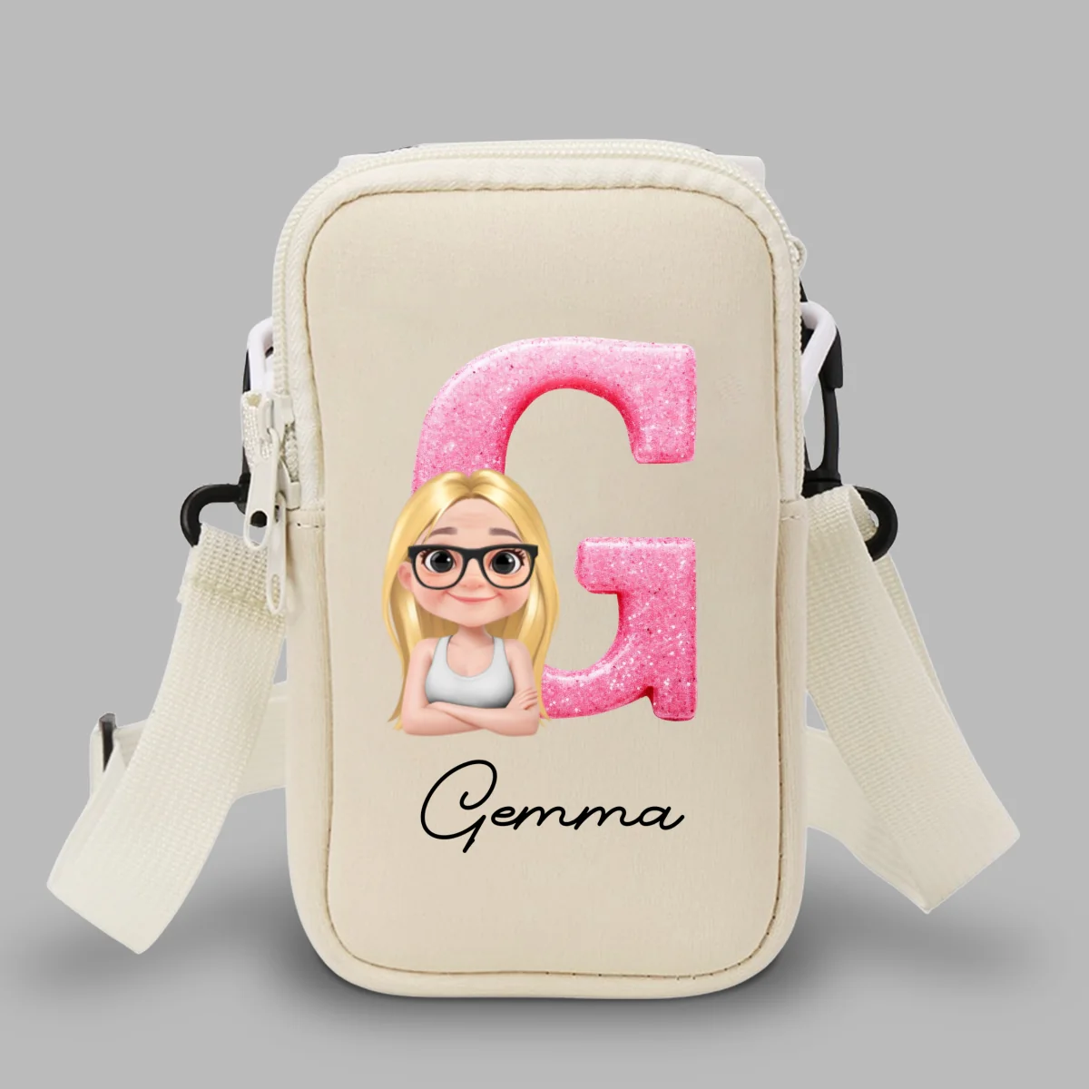 Glitter Alphabet Cartoon - Personalized Custom Water Bottle Carrier Bag - Image 15