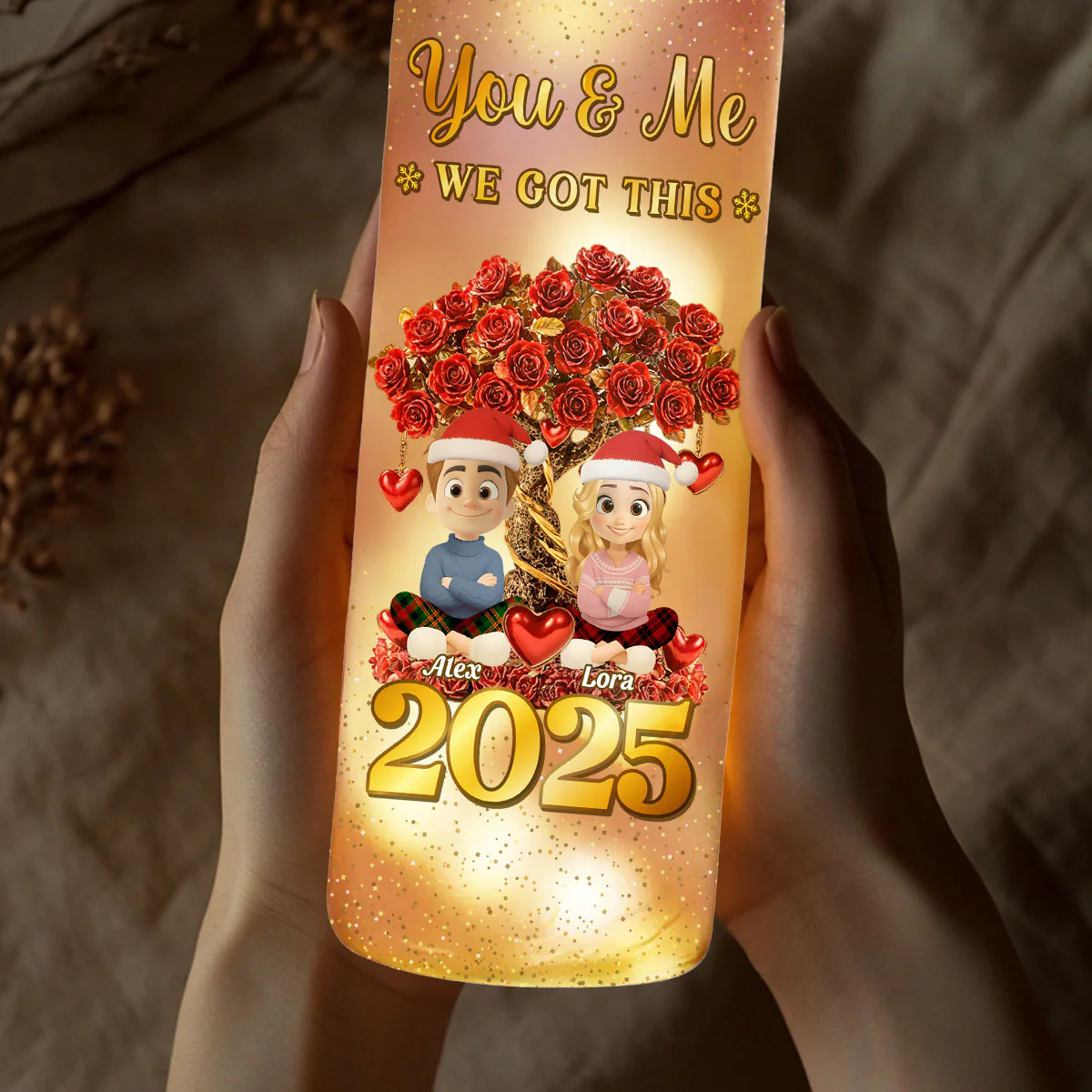 Glowing Heart Rose Tree - Personalized Custom Bottle Lamp - Image 3