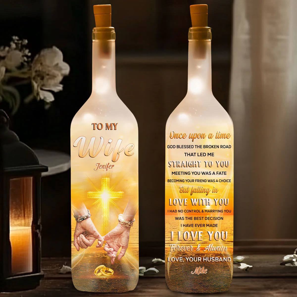 God Blessed The Broken Road - Personalized Custom Bottle Lamp - Image 2
