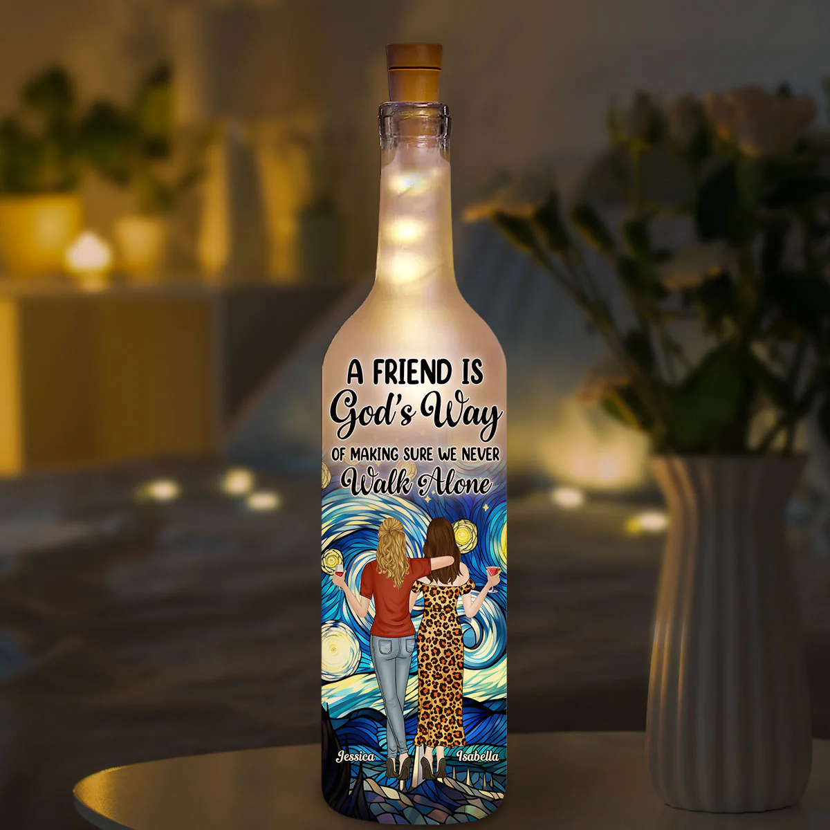 God Gave Sisters To Walk Along - Personalized Custom Bottle Lamp