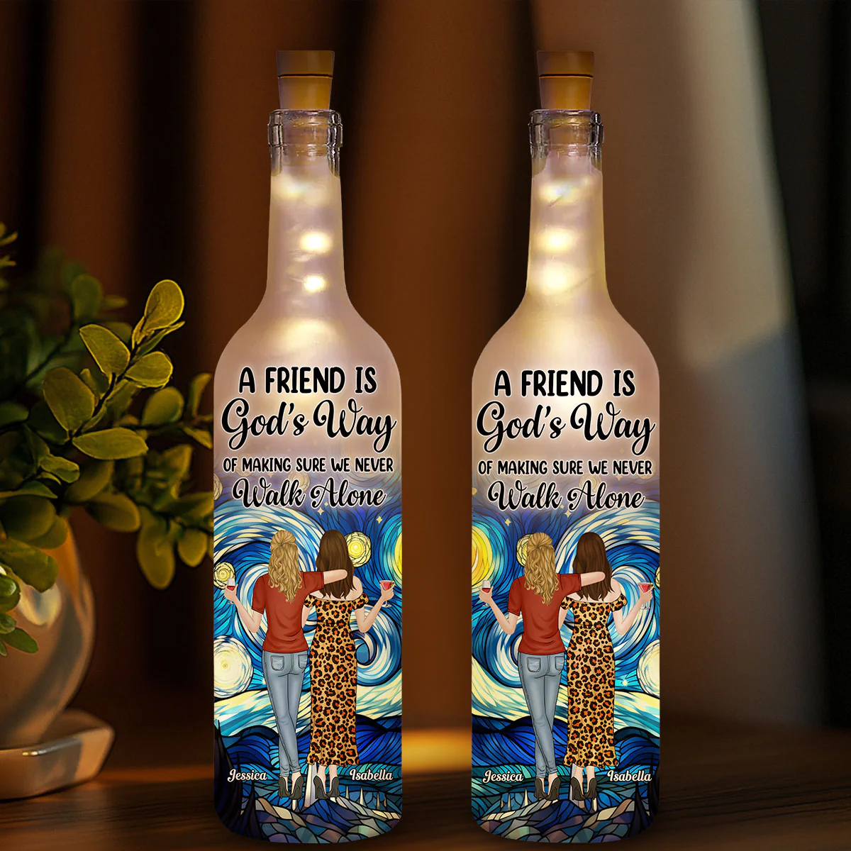 God Gave Sisters To Walk Along - Personalized Custom Bottle Lamp - Image 2