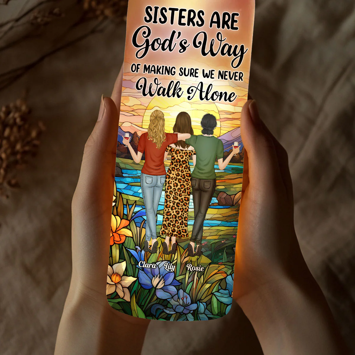 God Gave Sisters To Walk Along - Personalized Custom Bottle Lamp - Image 4