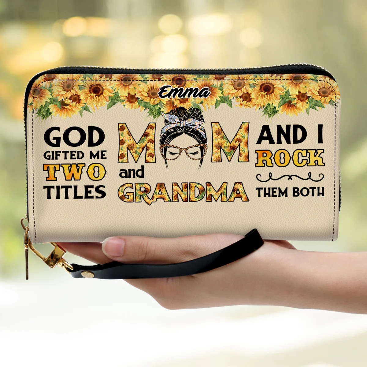 God Gifted Me Two Titles Mom & Grandma - Personalized Custom Leather Wallet - Image 2