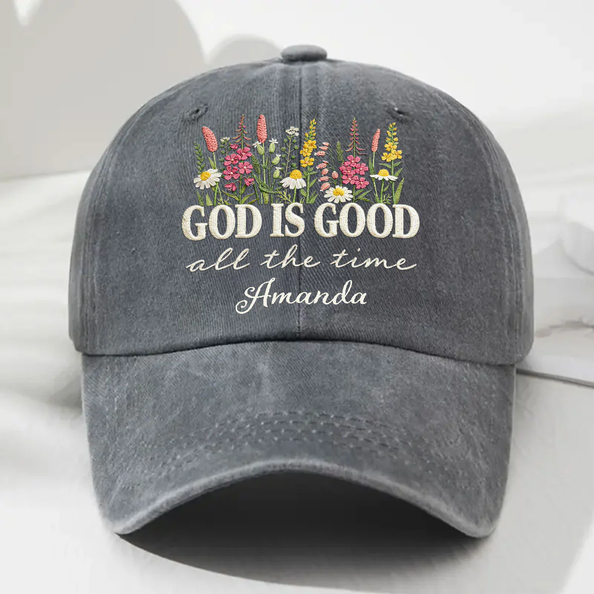 God Is Good Forever - Personalized Custom Vintage Washed Denim Cap - Image 2