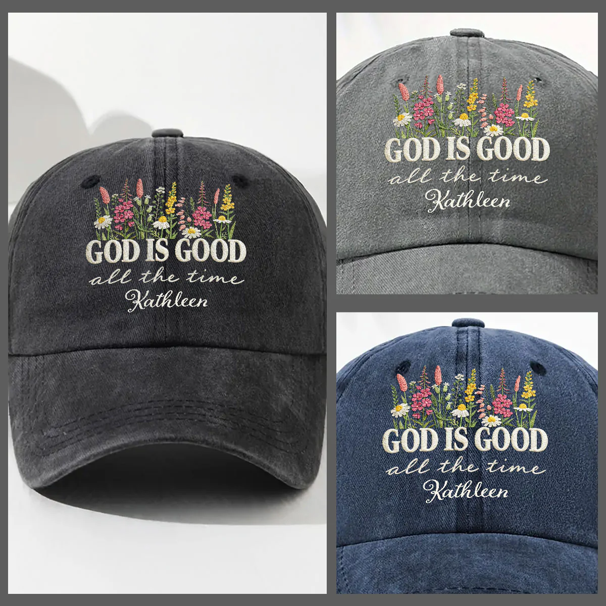 God Is Good Forever - Personalized Custom Vintage Washed Denim Cap - Image 4