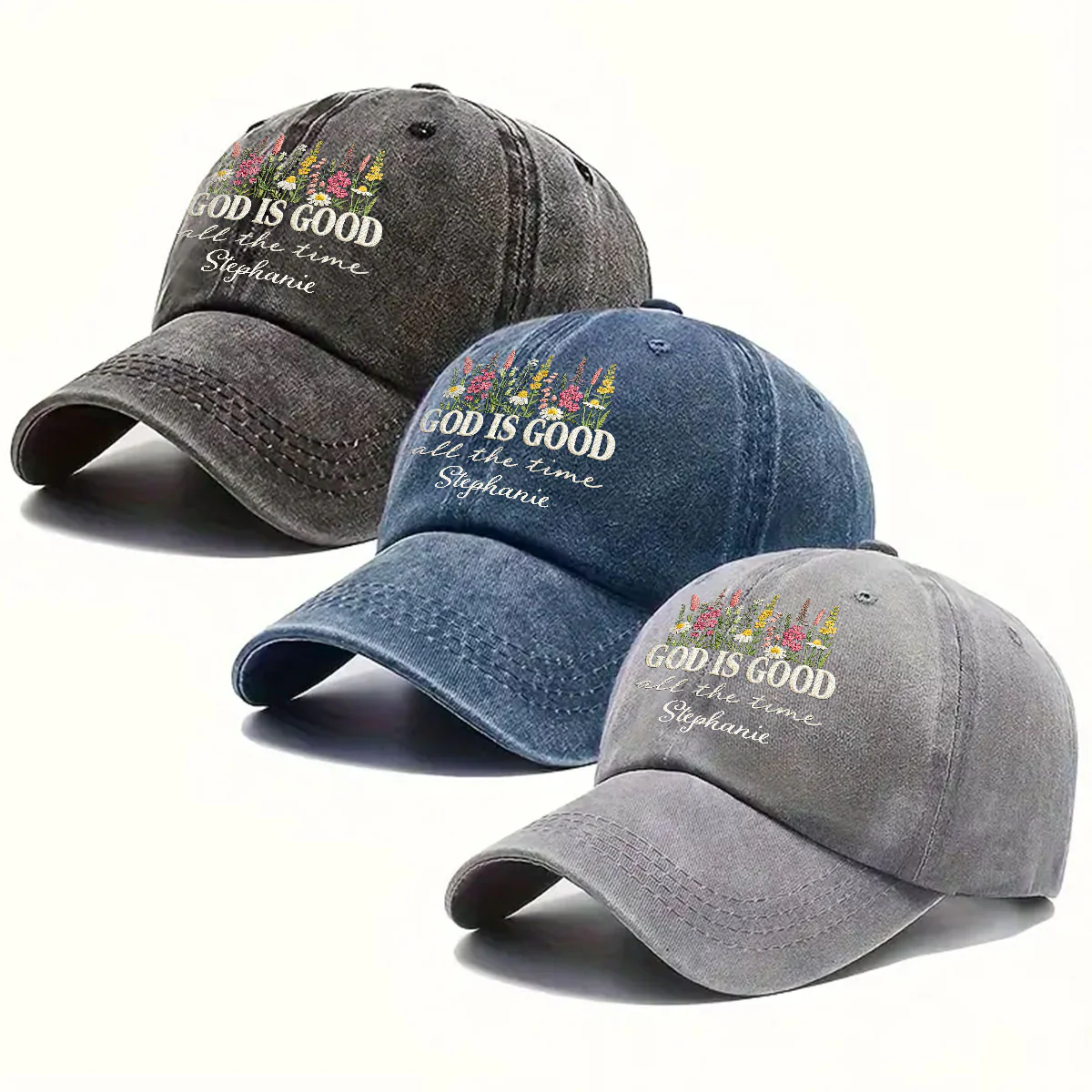 God Is Good Forever - Personalized Custom Vintage Washed Denim Cap - Image 5