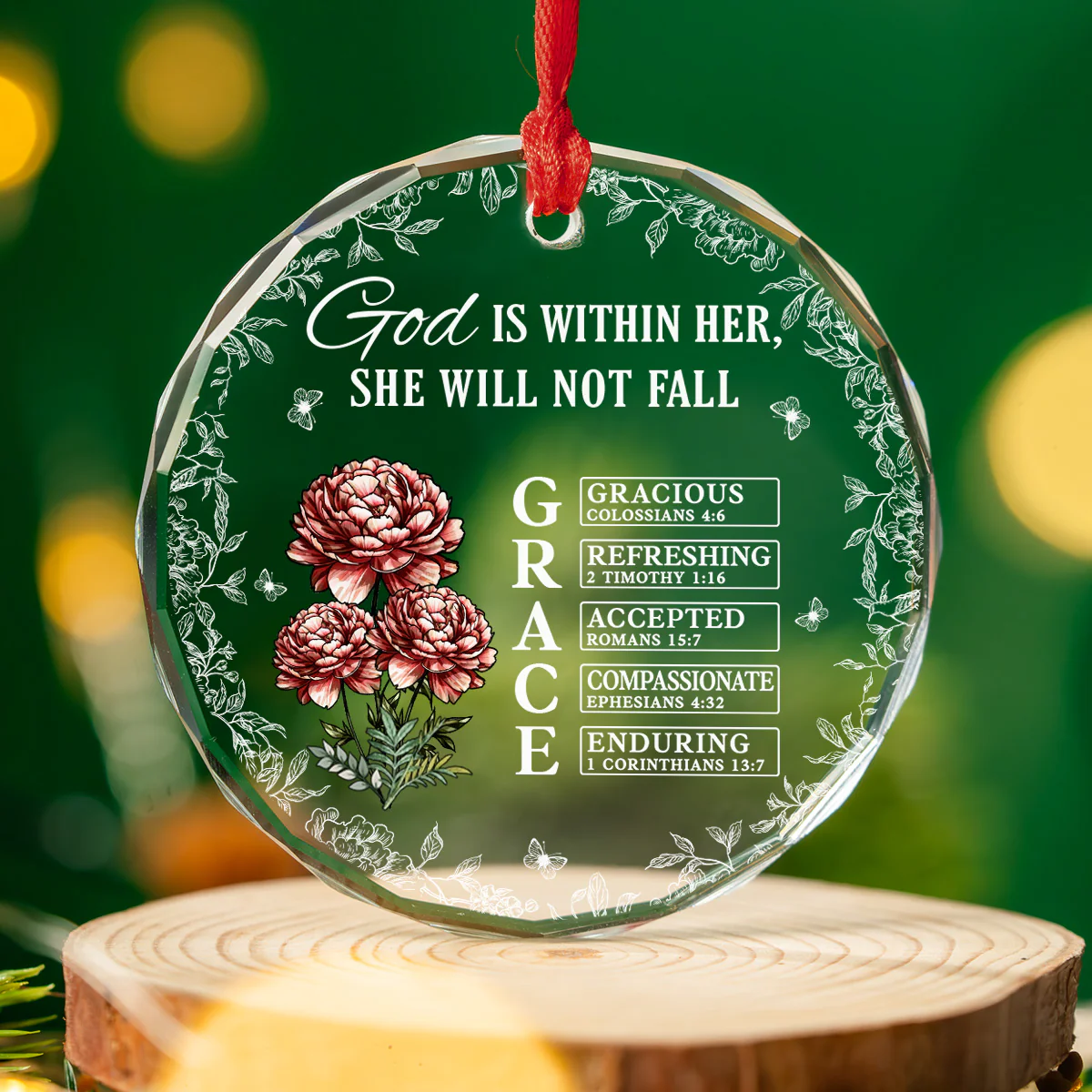 God Is Within Her She Will Not Fall - Personalized Custom Glass Ornament - Image 3