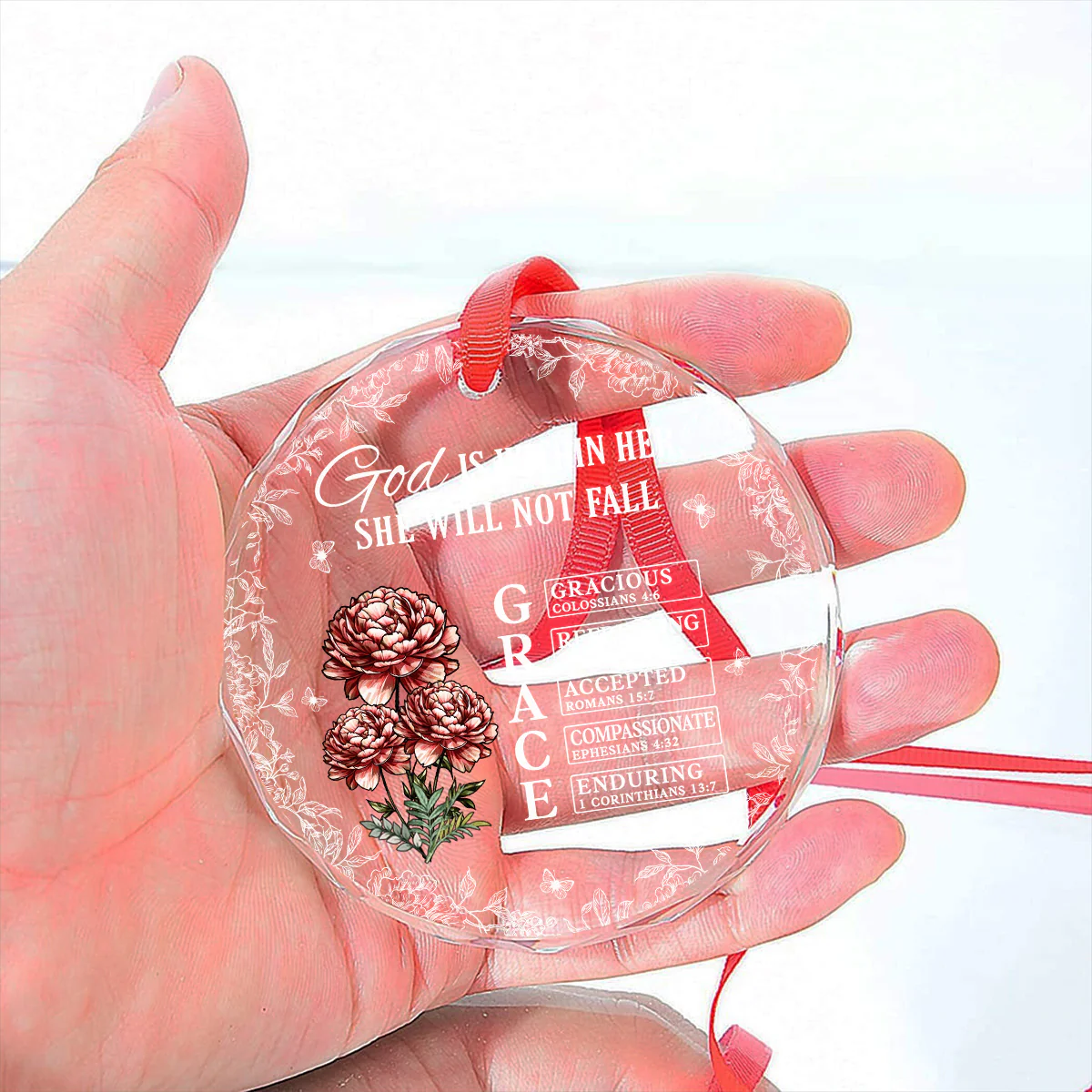 God Is Within Her She Will Not Fall - Personalized Custom Glass Ornament - Image 5
