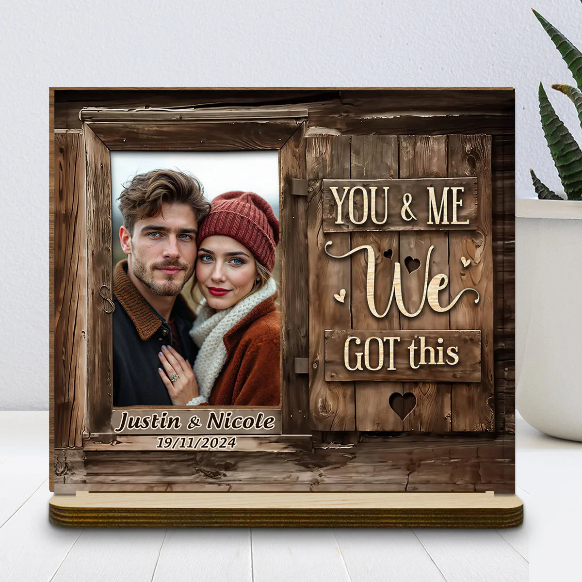 God Knew My Heart Needed You - Personalized Custom 2-Layer Wood Plaque With Flat Base - Image 5