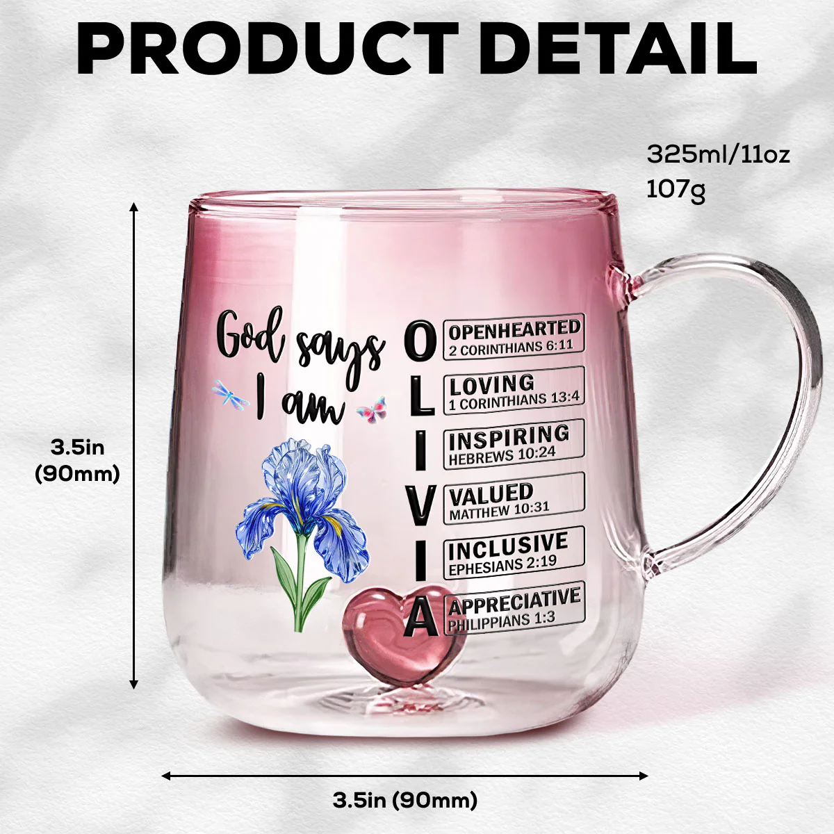 God Say I Am - Personalized Custom Pink Gradient Glass Mug - Image 4