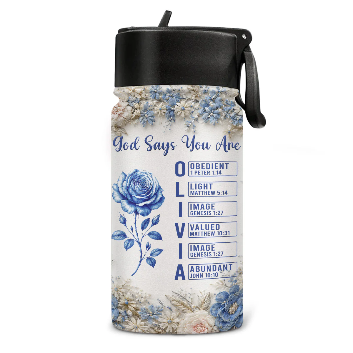 God Say You Are Blue Toile - Personalized Custom Kids Water Bottle