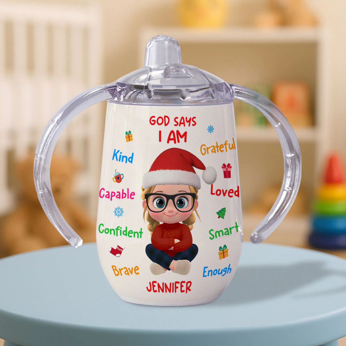 God Says I Am Christmas - Personalized Custom Sippy Cup With Handles