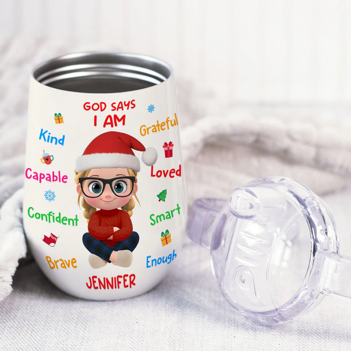 God Says I Am Christmas - Personalized Custom Sippy Cup With Handles - Image 3