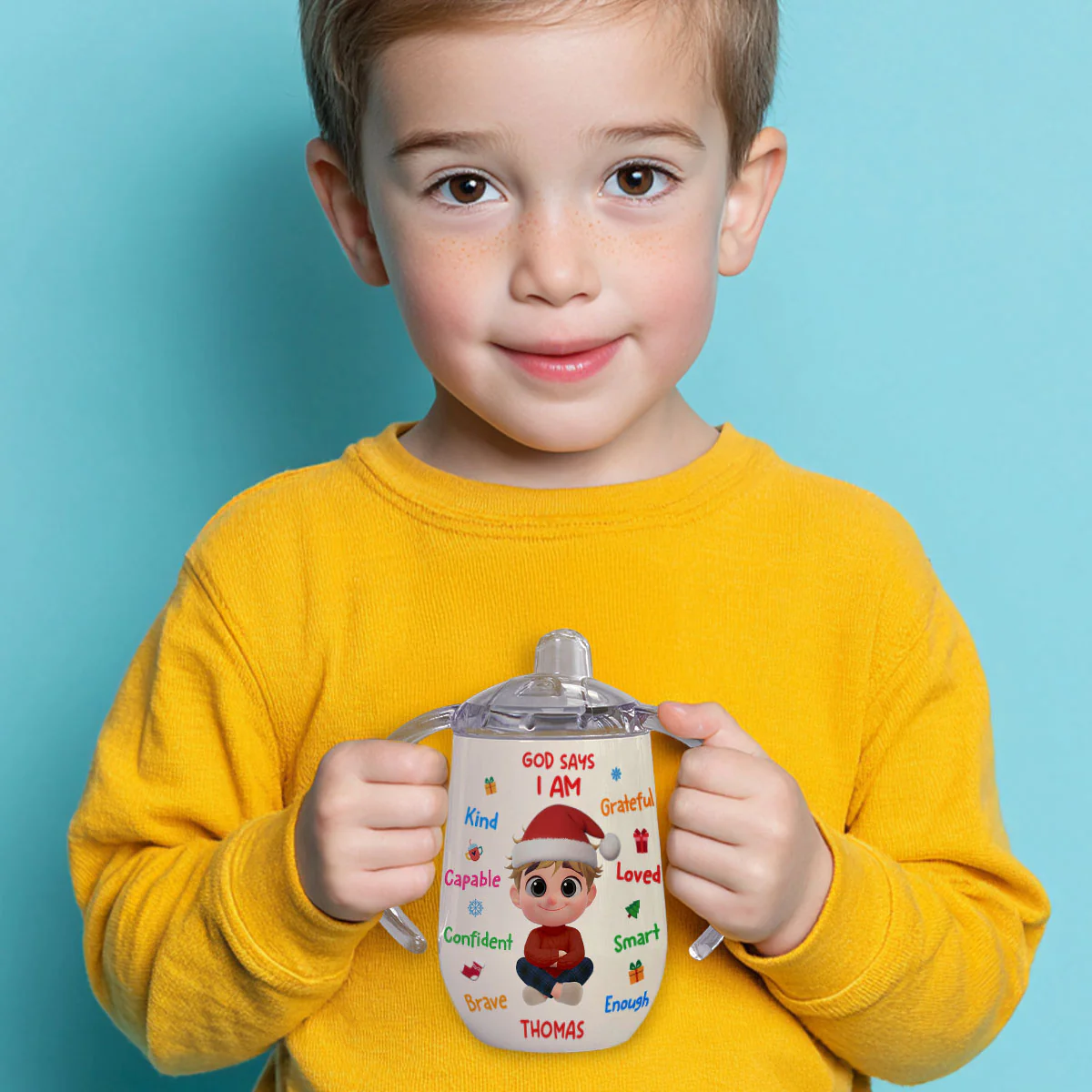 God Says I Am Christmas - Personalized Custom Sippy Cup With Handles - Image 6