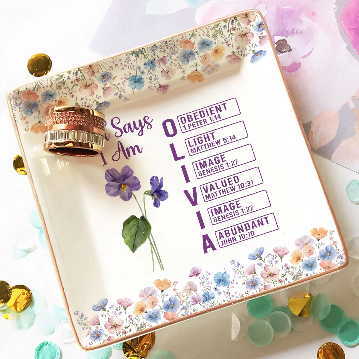 God Says I Am Custom Name - Personalized Custom Jewelry Dish - Image 3