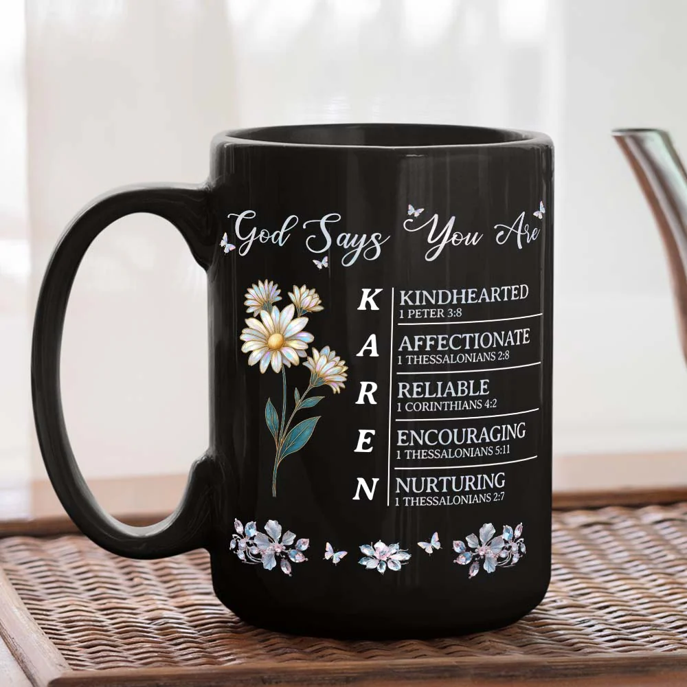 God Says I Am - Personalized Custom Black Coffee Mug - Image 5