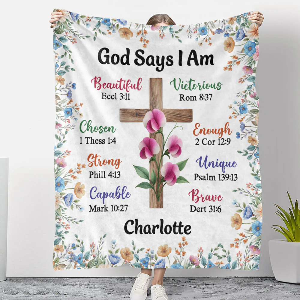 God Says I Am - Personalized Custom Fleece Blanket