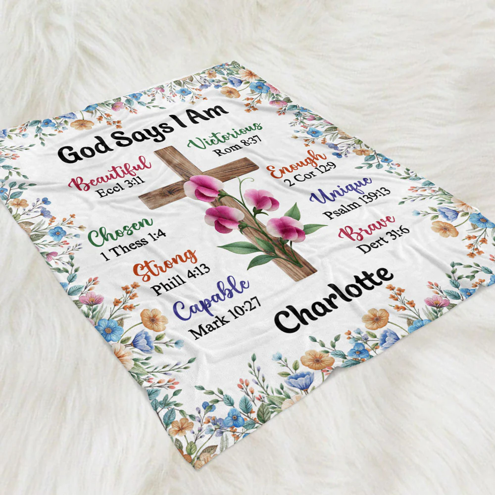 God Says I Am - Personalized Custom Fleece Blanket - Image 2