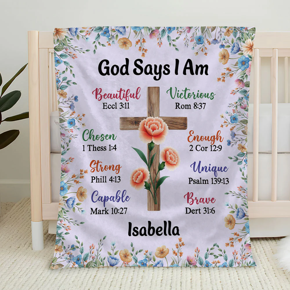 God Says I Am - Personalized Custom Fleece Blanket - Image 3