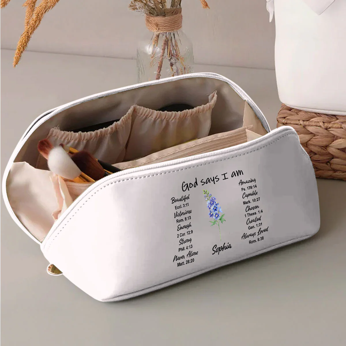 God Says I Am - Personalized Custom Leather Makeup Bag - Image 3