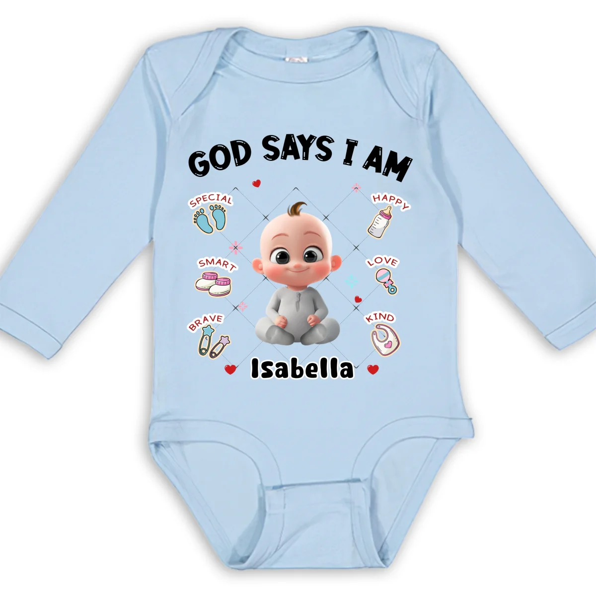 God Says I Am - Personalized Custom Long Sleeve Baby Onesie - Image 8