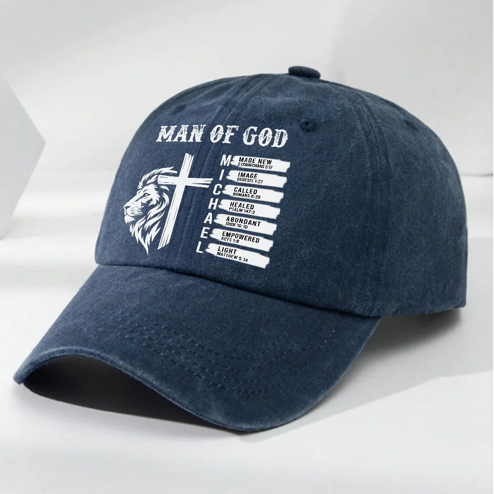 God Says - Personalized Custom Vintage Washed Denim Cap - Image 2