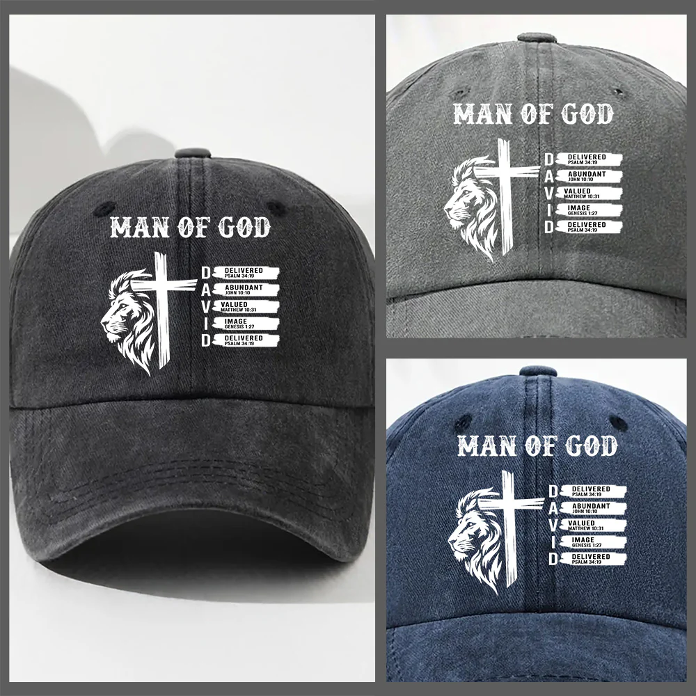God Says - Personalized Custom Vintage Washed Denim Cap - Image 3