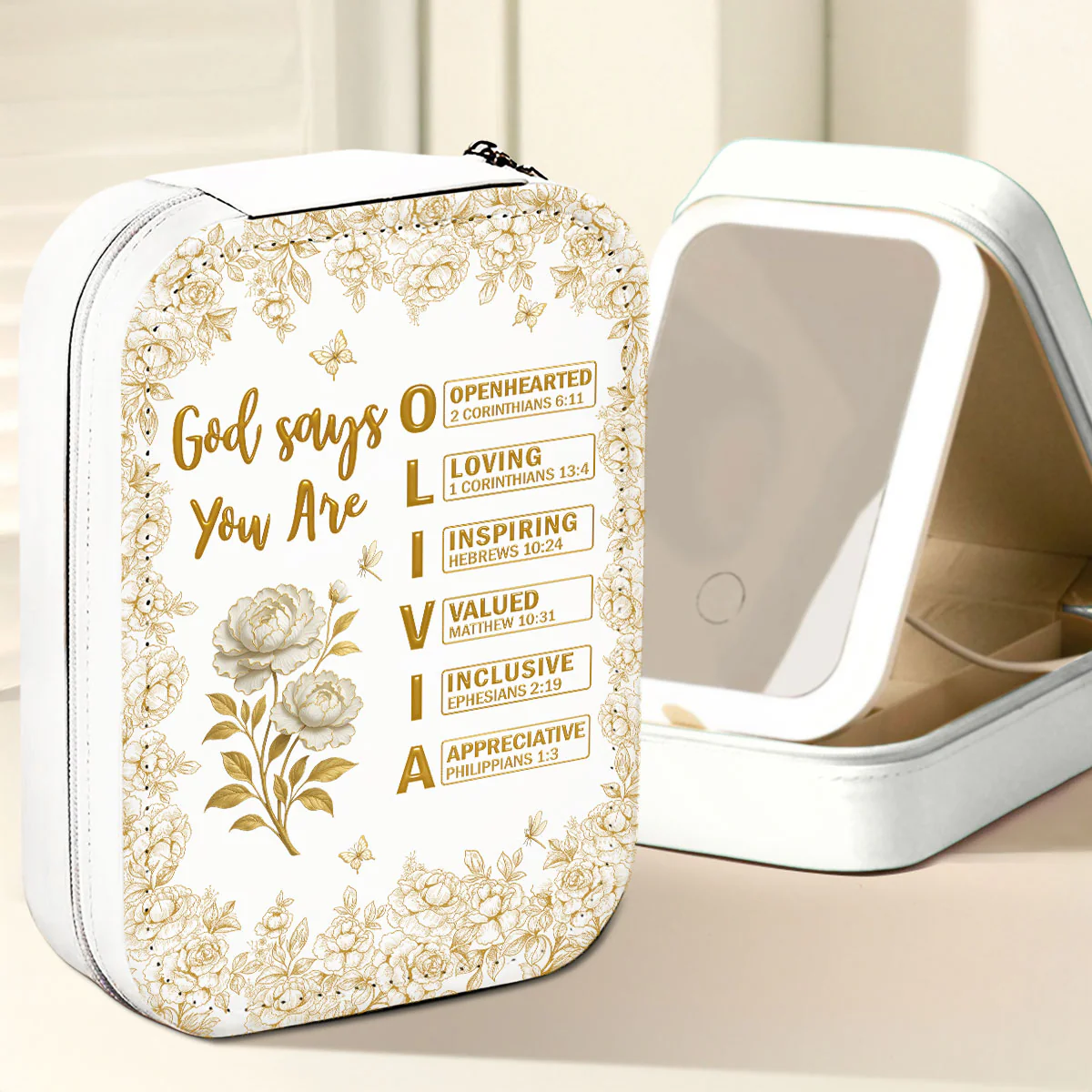 God Says You Are Bible - Personalized Custom Jewelry Box With LED Mirror