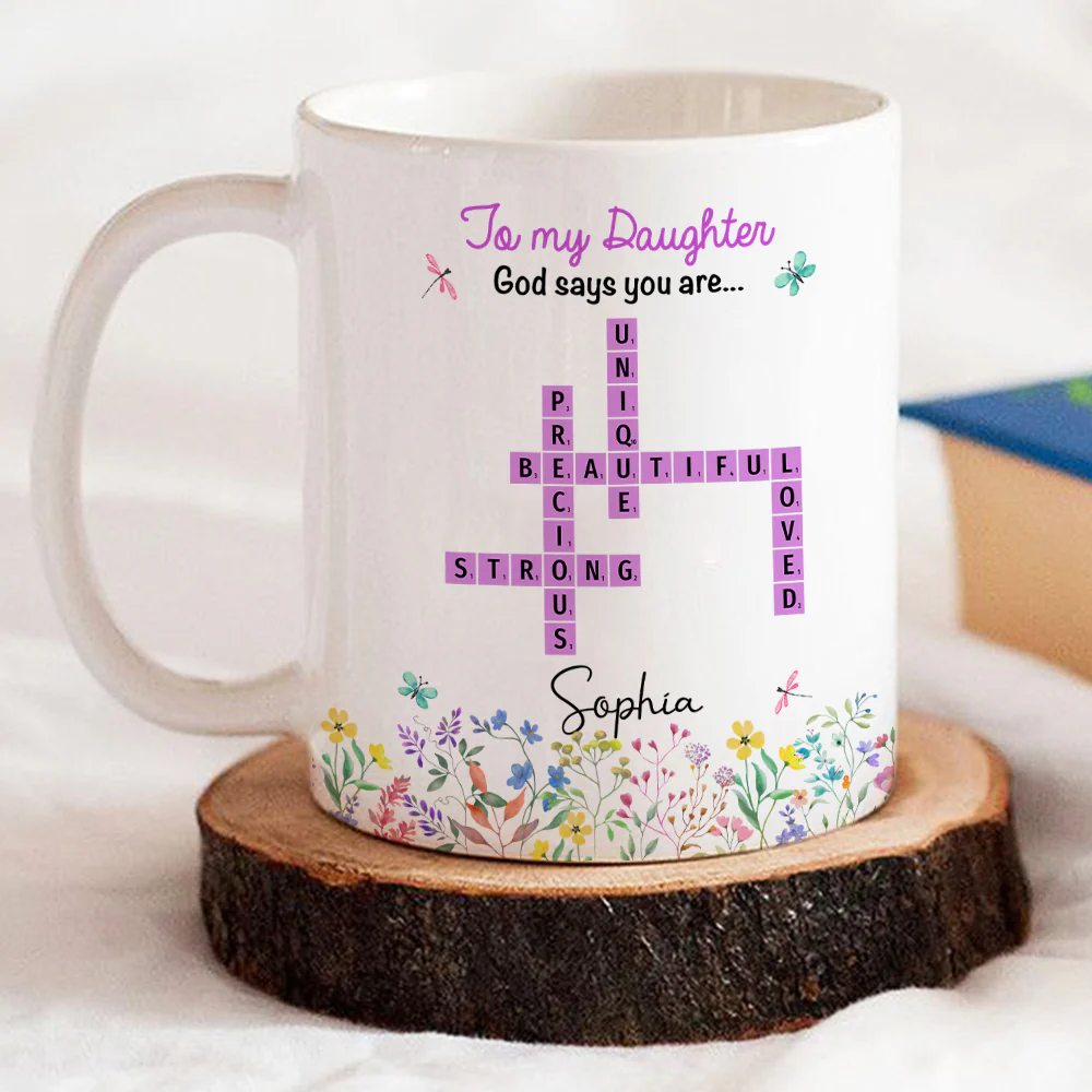 God Says You Are Crossword Art - Personalized Custom Coffee Mug - Image 3