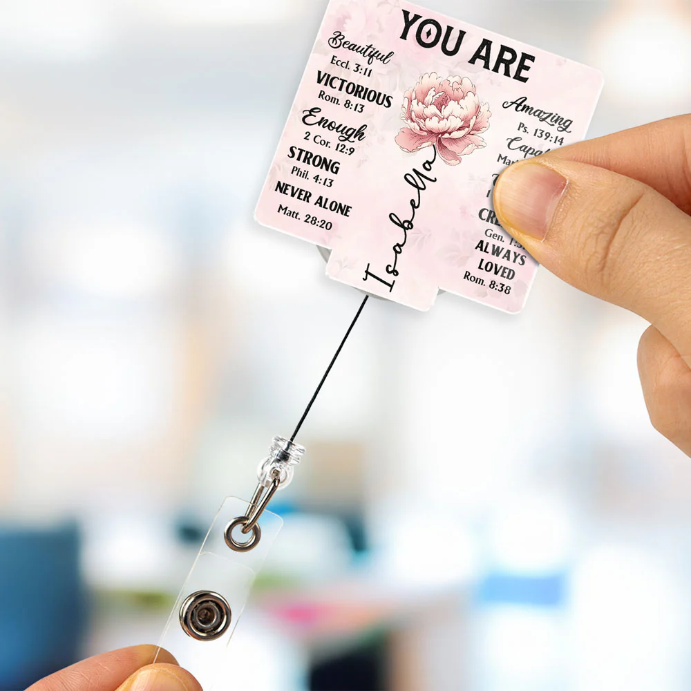 God Says You Are - Personalized Custom Acrylic Badge Reel - Image 3