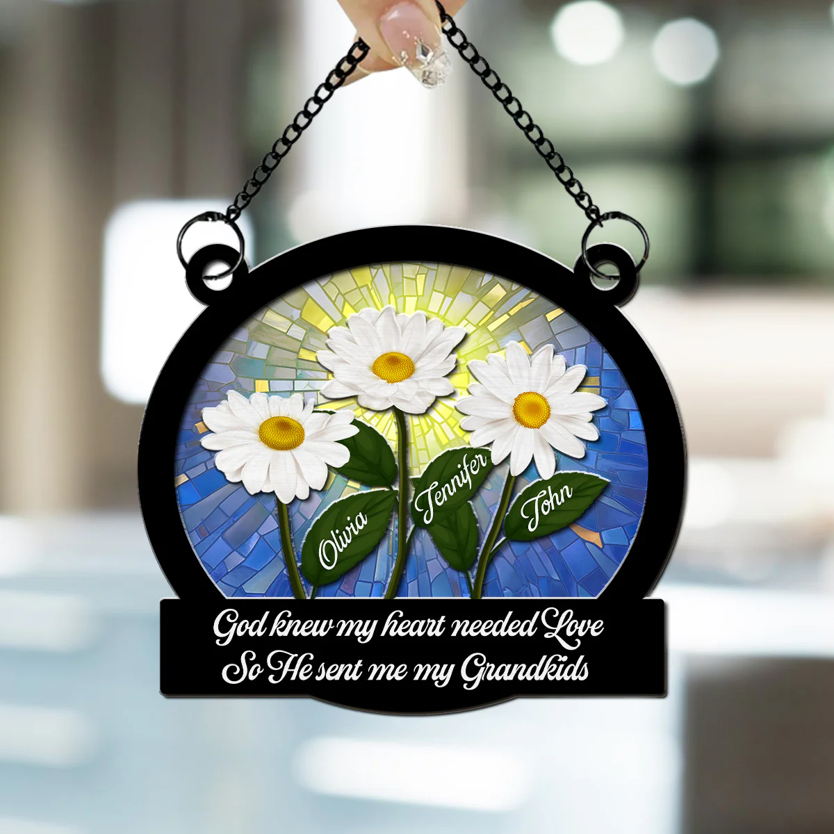 God Sent Me My Grandkids - Personalized Custom Suncatcher - Image 2