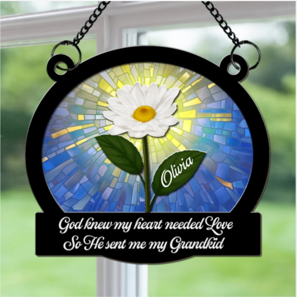 God Sent Me My Grandkids - Personalized Custom Suncatcher - Image 5