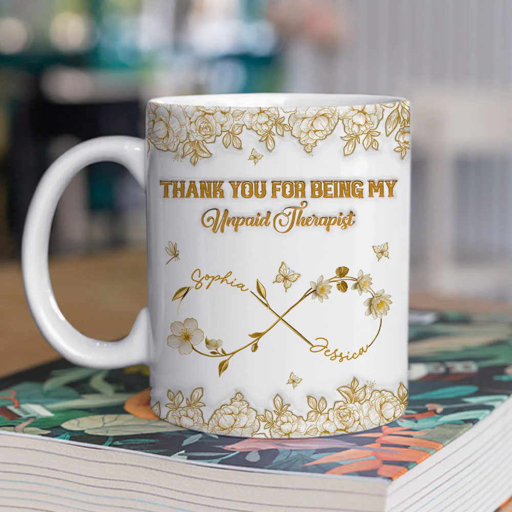 Gold Flower Bestie - Personalized Custom 3D Inflated Effect Coffee Mug - Image 2