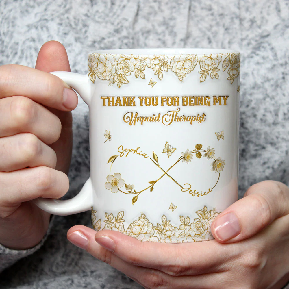 Gold Flower Bestie - Personalized Custom 3D Inflated Effect Coffee Mug - Image 3