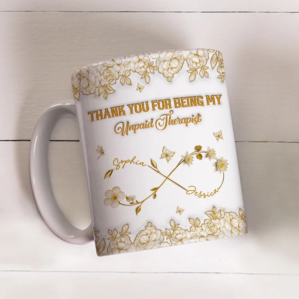 Gold Flower Bestie - Personalized Custom 3D Inflated Effect Coffee Mug - Image 4