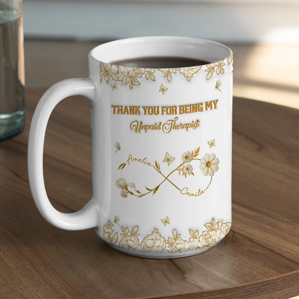 Gold Flower Bestie - Personalized Custom 3D Inflated Effect Coffee Mug - Image 5