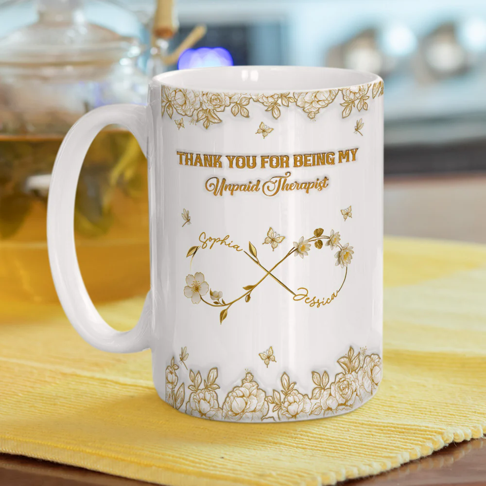Gold Flower Bestie - Personalized Custom 3D Inflated Effect Coffee Mug - Image 6