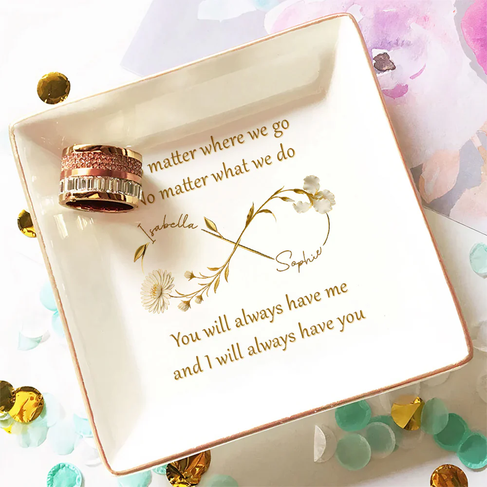 Gold Flower Bestie - Personalized Custom Jewelry Dish - Image 2
